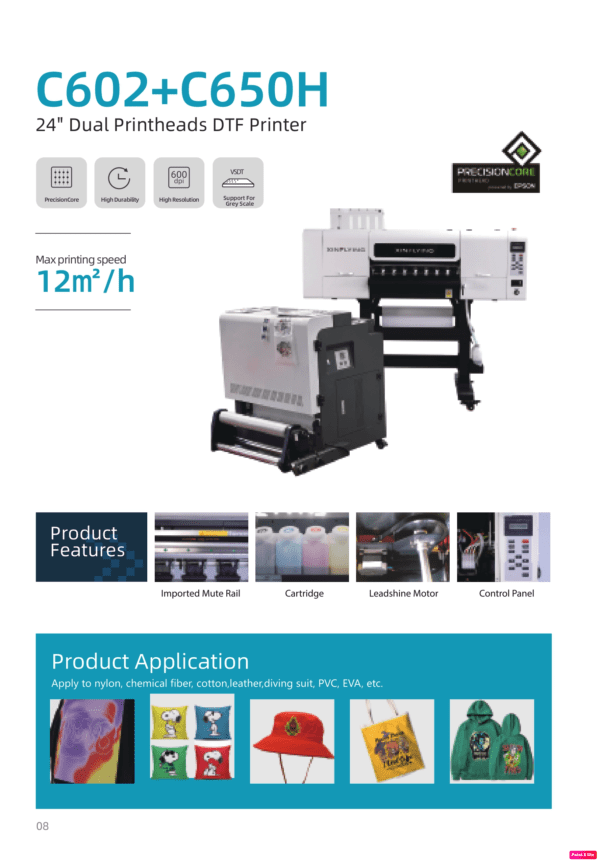 C602 + C650H 24" Dual Printheads DTF Printer