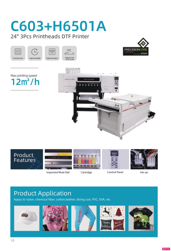 C603 + H6501A 24" 3pcs Printhead DTF Printer