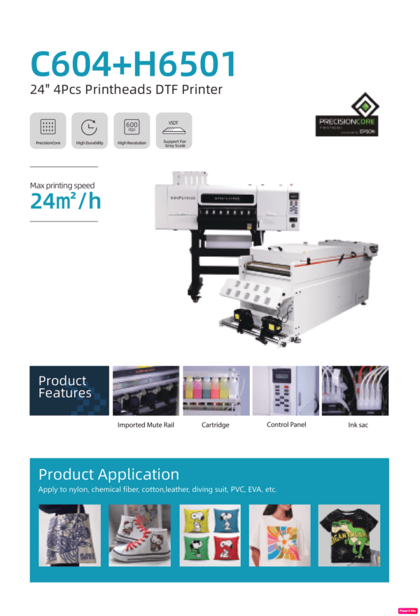 C604 + H6501 24" 4pcs Printheads DTF Printer