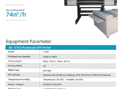 L1208 + H1300  48" 8pcs Printheads DTF Printer