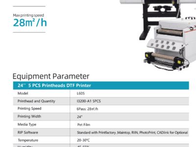 L605 + H6502 24" 5pcs Printheads DTF Printer