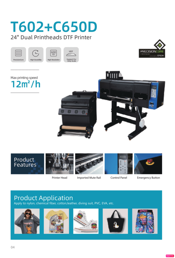 T602 + C650D 24" Dual Printhead DTF Printer